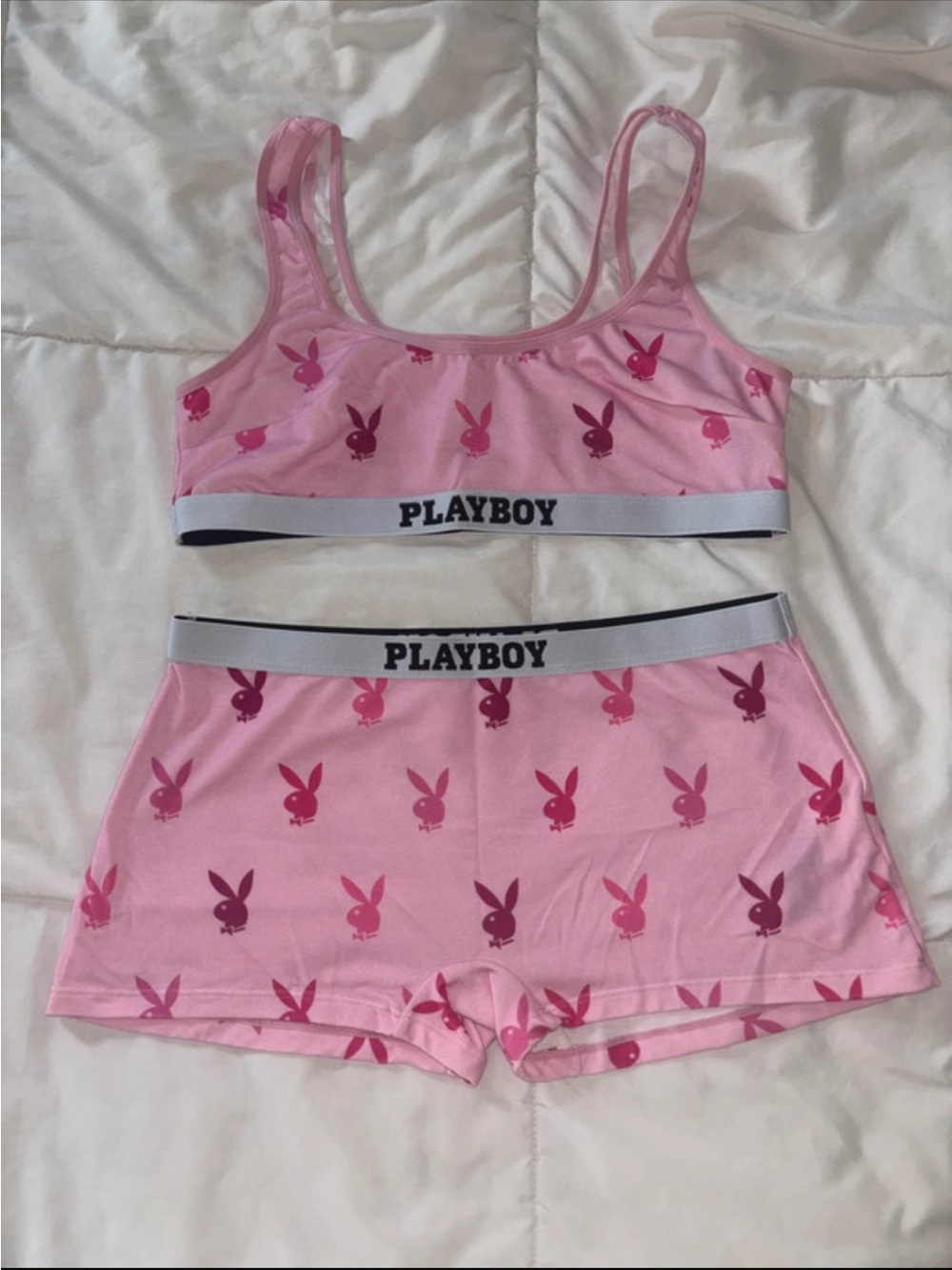 PLAYBOY Pink Bunny Logo Bralette & Lounge Shorts Set